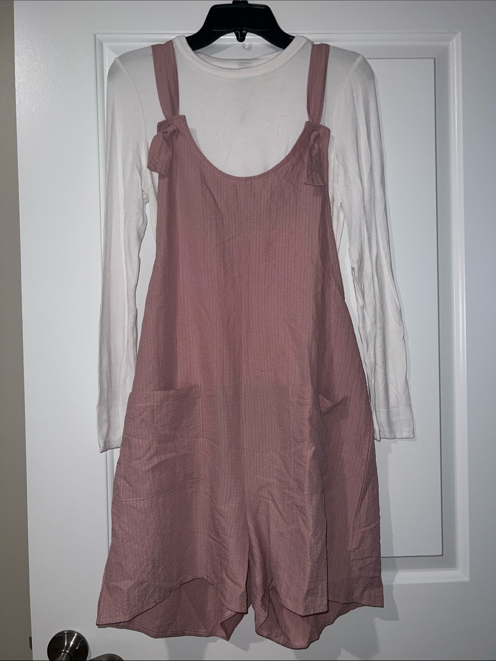 SHEIN Mauve Tie-Shoulder Mini Pinafore Dress
